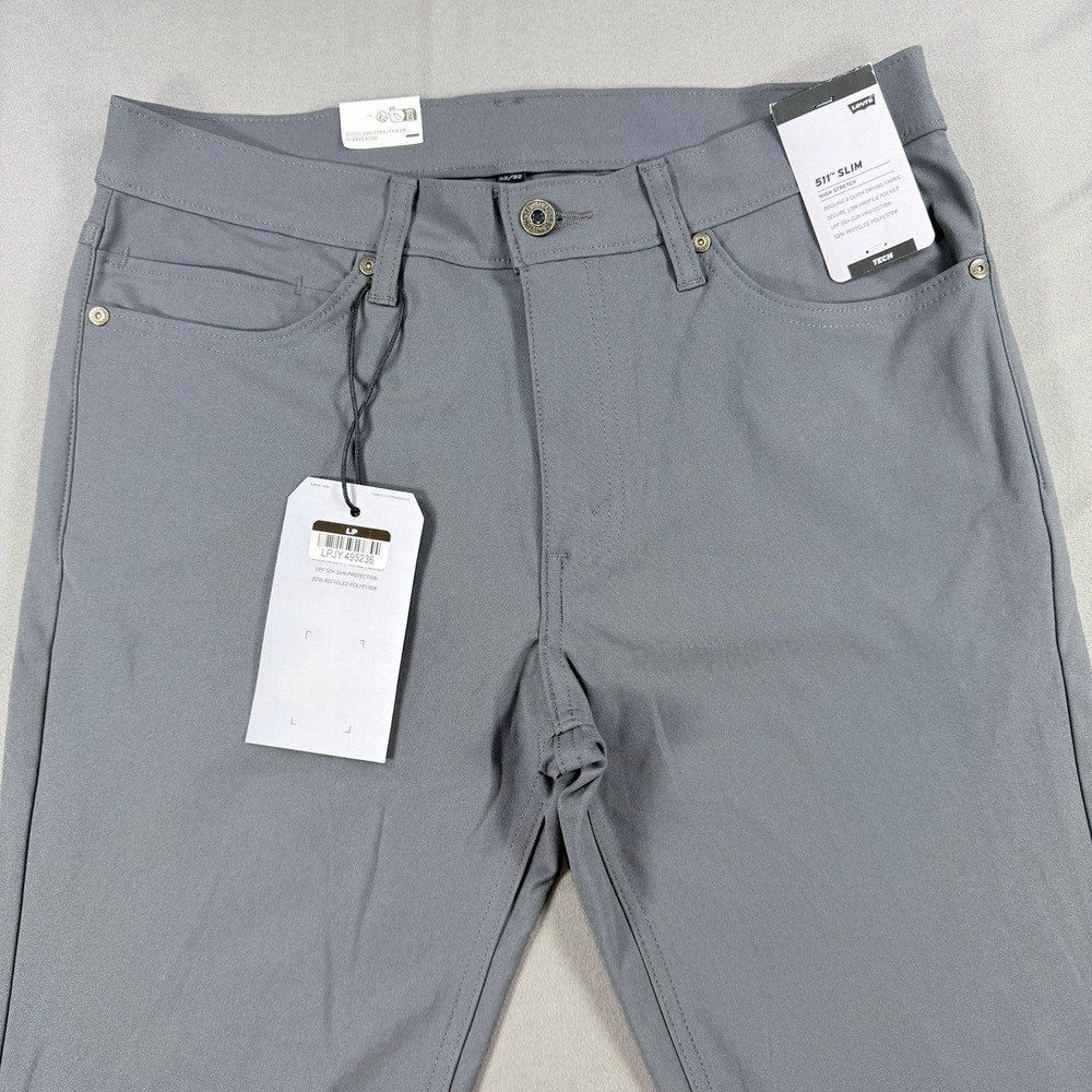 Levi's Mens 32x32 Grey Polyester Blend 511 Slim Tech Stretch Cooling Pants New - Picture 2 of 12